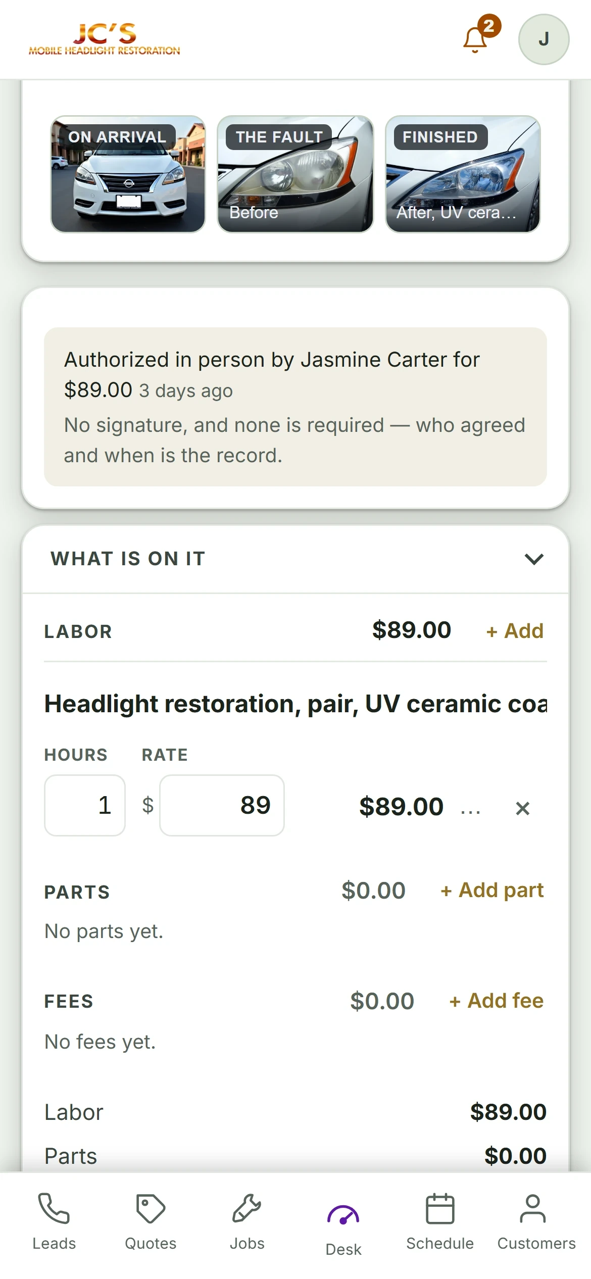 JC's Mobile Headlight Restoration, headlight restoration, on a phone. Before and after photos.