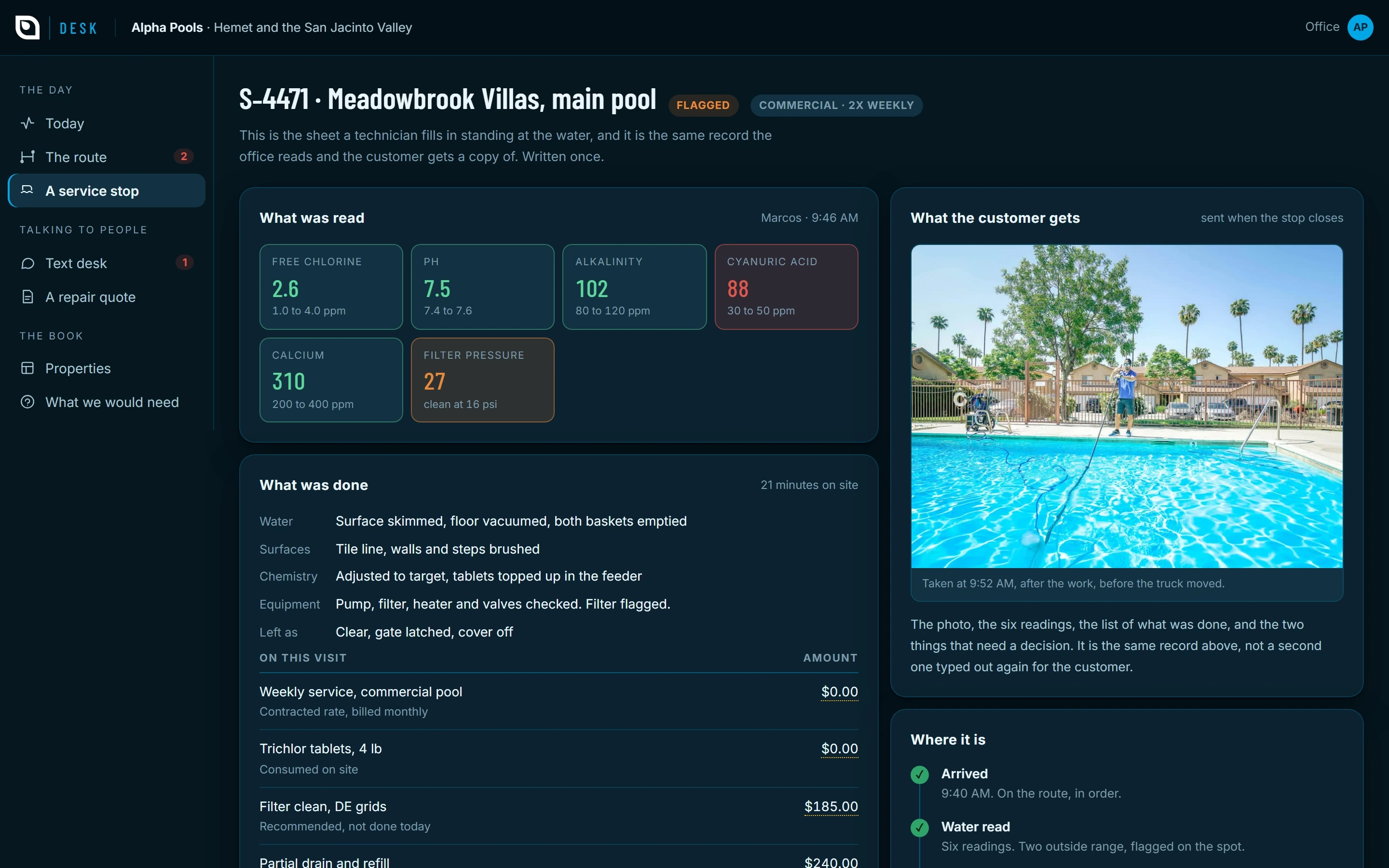A Shop Desk set up the way a pool service and repair business would run it