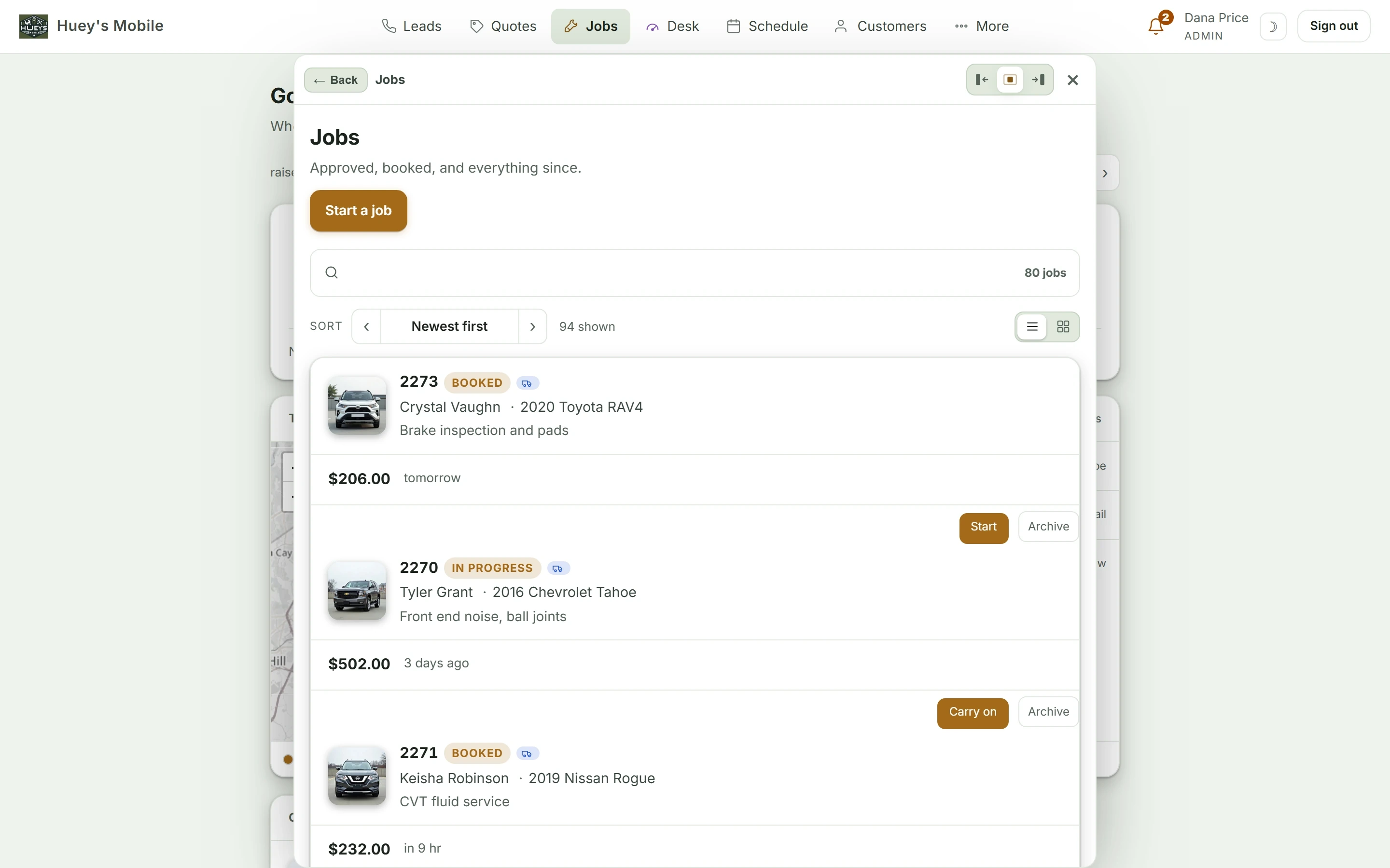 A Shop Desk set up the way a mobile mechanic business would run it