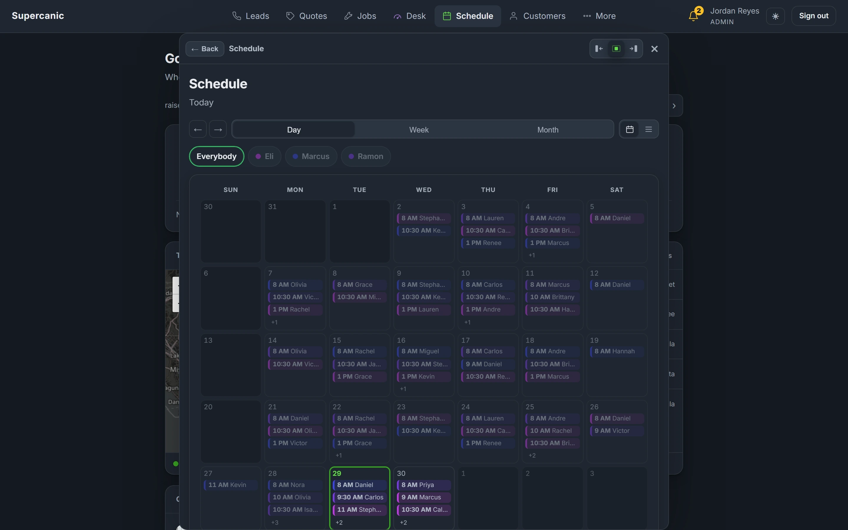 The Shop Desk schedule with the week's jobs