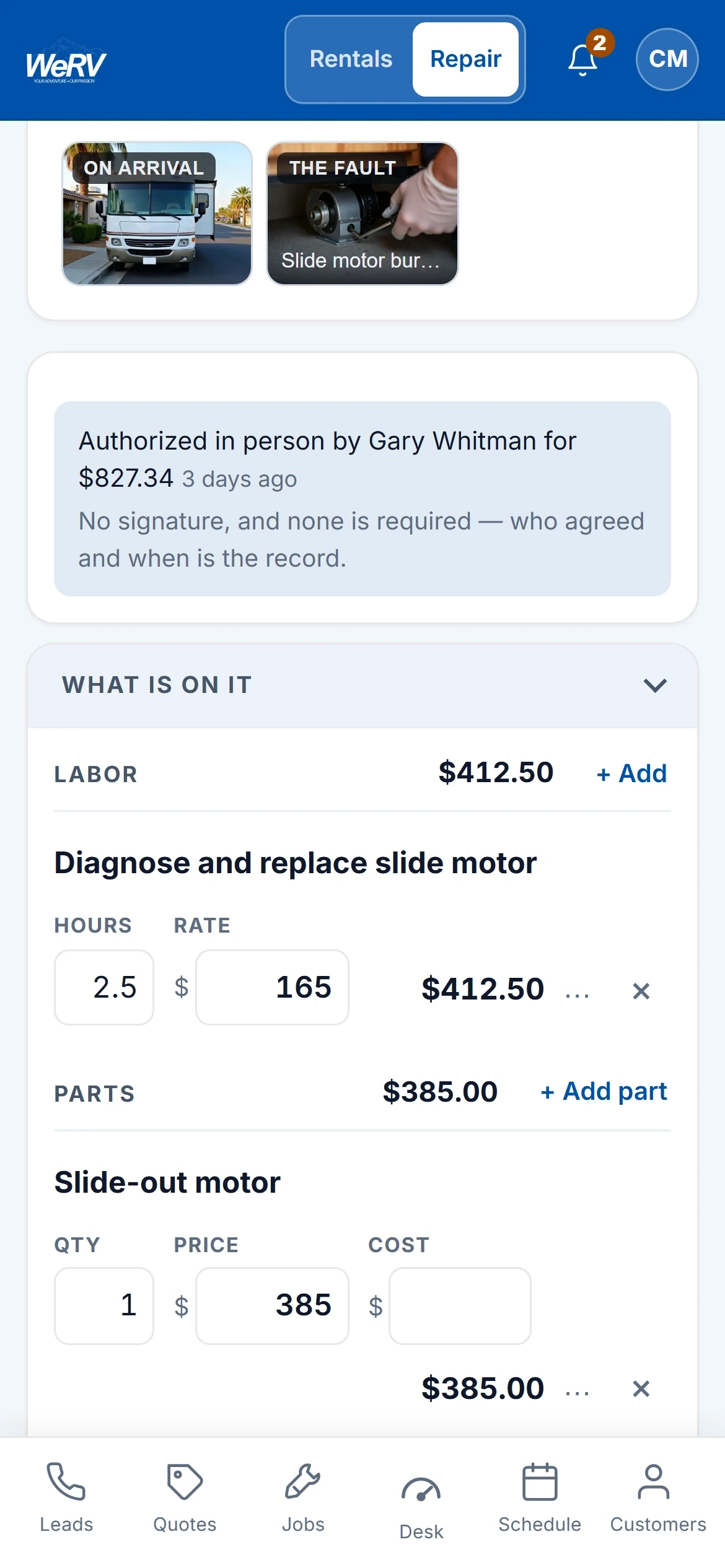A Shop Desk set up the way a mobile rv repair business would run it